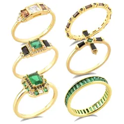 Luxurious gold ring - green zirconia - 925 sterling silverRings