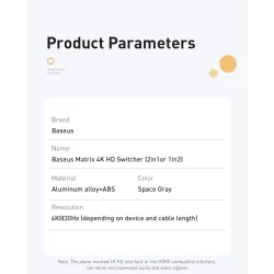 Baseus - Sélecteur 4K HD - adaptateur bidirectionnel - répartiteur - convertisseur - pour PS4 TV Box PC