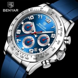 BENYAR - montre en acier inoxydable - Quartz - chronographe - étanche 30M - bracelet en caoutchouc