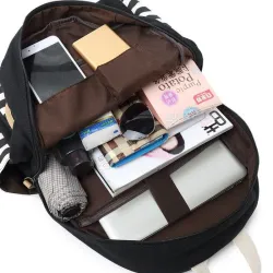 Striped canvas backpack - schoolbag - 3 pieces setBags
