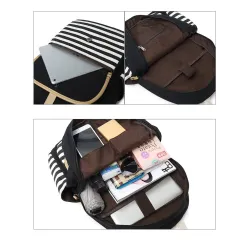 Striped canvas backpack - schoolbag - 3 pieces setBags