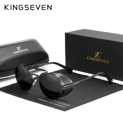 KINGSEVEN - lunettes de soleil rondes rétro - style steampunk - cadre rabattable évidé