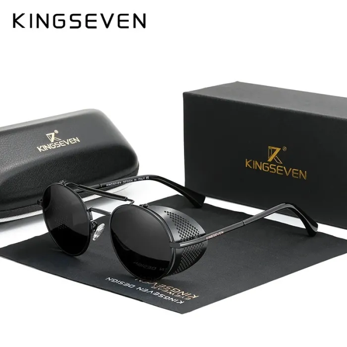 KINGSEVEN - retro round sunglasses - steampunk style - hollow out flip frameSunglasses