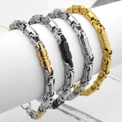Bracelet en acier inoxydable 316L - chaîne à maillons byzantins géométriques - unisexe