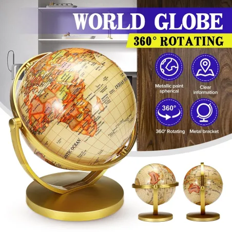 Globe doré rotatif - avec support