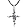 Pendentif croix rose - collier corde