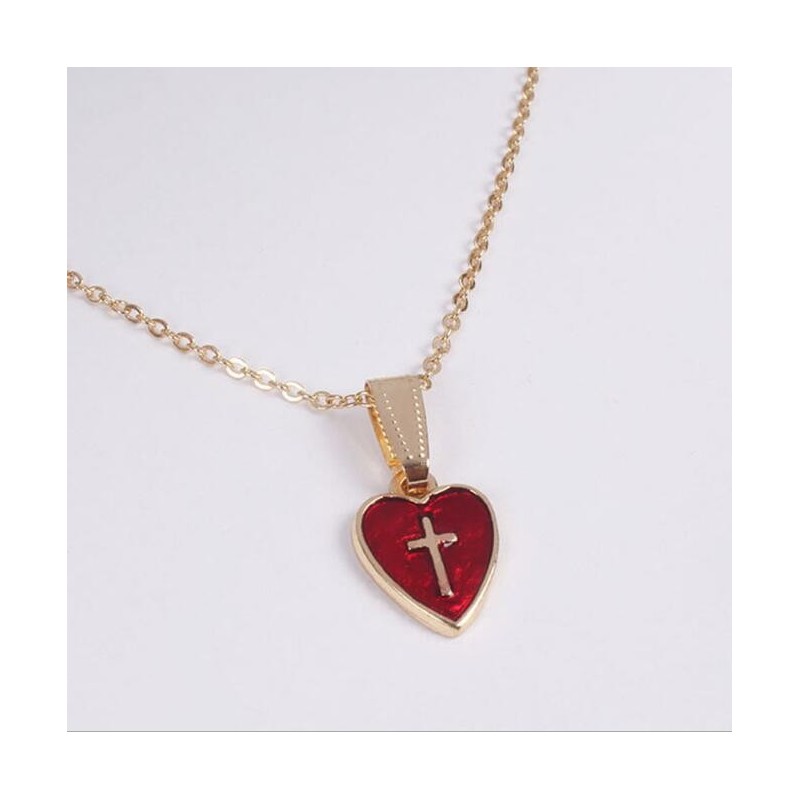 Red heart shaped pendant with cross - with necklaceNecklaces