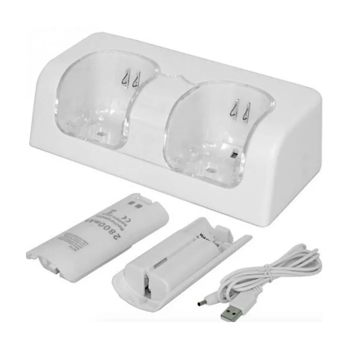 Manette Wii double chargeur USB avec 2 batteries 2800 mAh