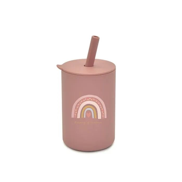 Gobelet en silicone pour enfants - eau froide / chaude - avec paille - étanche - sans BPA - imprimé animal