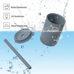 Gobelet en silicone pour enfants - eau froide / chaude - avec paille - étanche - sans BPA - couleur unie