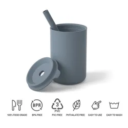 Gobelet en silicone pour enfants - eau froide / chaude - avec paille - étanche - sans BPA - couleur unie