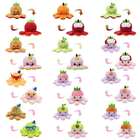Peluche réversible - pieuvre - forme fruits
