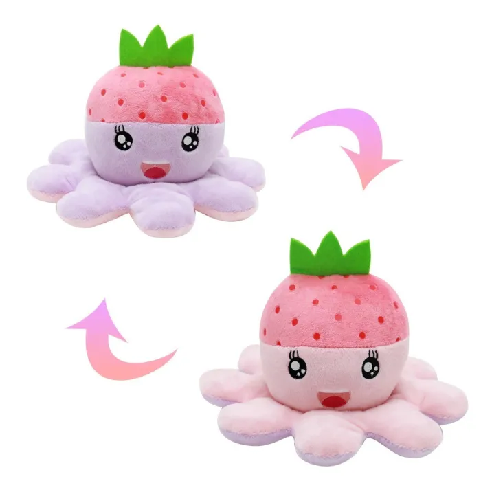 Peluche réversible - pieuvre - forme fruits