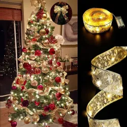 Embroidered LED ribbon - Christmas tree decoration - battery operatedChristmas