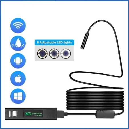 Mini caméra endoscope - WiFi - LED - micro USB - IOS Android - étanche IP68
