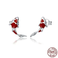 Boucles d'oreilles poisson rouge - Argent 925