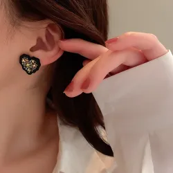 Black heart shape earrings - with crystalsEarrings