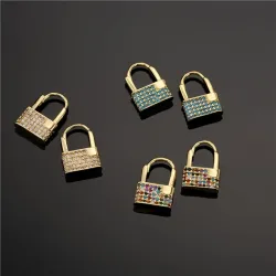 Lock shaped gold earrings - with crystalsEarrings