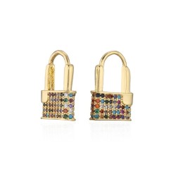 Lock shaped gold earrings - with crystalsEarrings