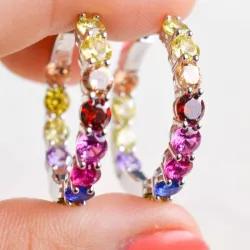 Elegant hoop earrings - with colorful crystals - 925 sterling silverEarrings