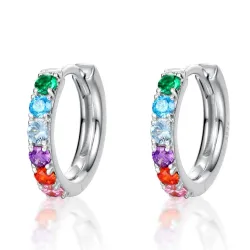 Boucles d'oreilles rondes élégantes - cristaux colorés - argent sterling 925