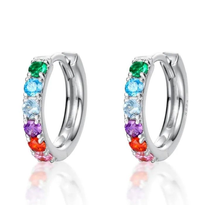Boucles d'oreilles rondes élégantes - cristaux colorés - argent sterling 925