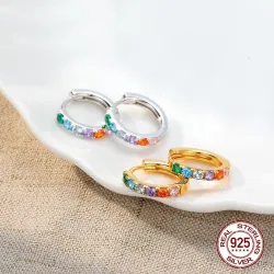 Boucles d'oreilles rondes élégantes - cristaux colorés - argent sterling 925