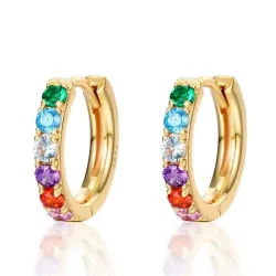 Boucles d'oreilles rondes élégantes - cristaux colorés - argent sterling 925