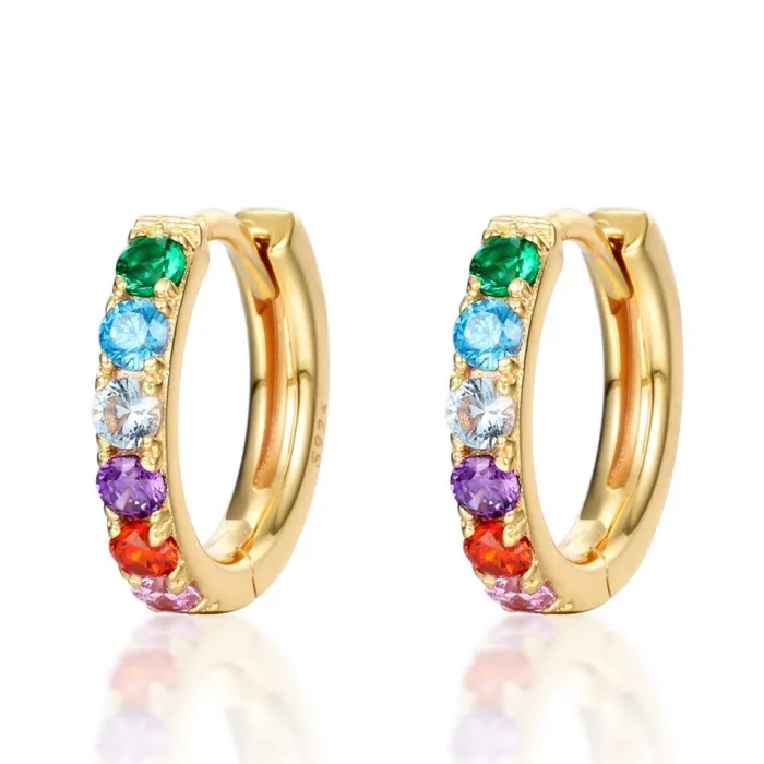 Boucles d'oreilles rondes élégantes - cristaux colorés - argent sterling 925
