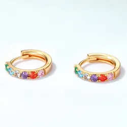 Boucles d'oreilles rondes élégantes - cristaux colorés - argent sterling 925