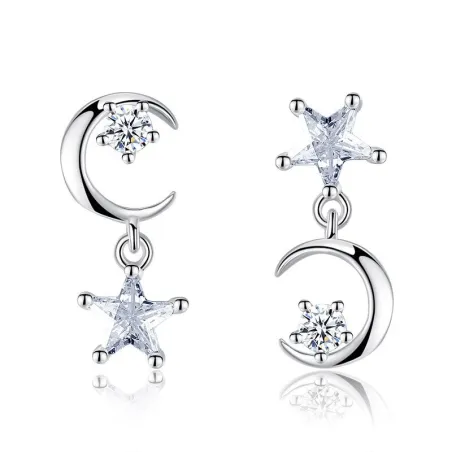 Star / moon asymmetric earrings - with crystalsEarrings