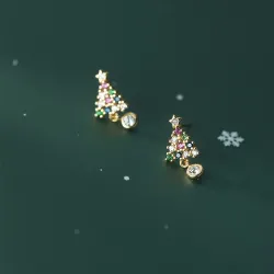 Sapin de Noël en cristal coloré - Boucles d'oreilles en argent sterling 925