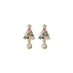 Sapin de Noël en cristal coloré - Boucles d'oreilles en argent sterling 925