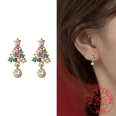 Sapin de Noël en cristal coloré - Boucles d'oreilles en argent sterling 925
