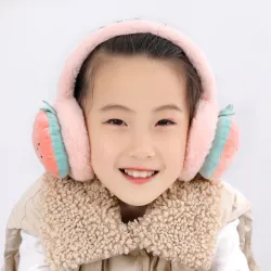 Cache-oreilles enfants hiver - peluche chaude - broderie fruits dessin animé