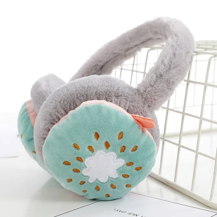 Cache-oreilles enfants hiver - peluche chaude - broderie fruits dessin animé