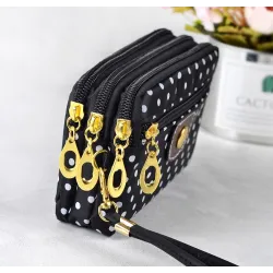 Petite pochette - triple fermeture éclair - dragonne - motif à pois
