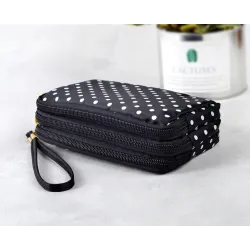Petite pochette - triple fermeture éclair - dragonne - motif à pois