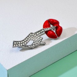 Crystal brooch - red lips / Be Quiet gestureBrooches