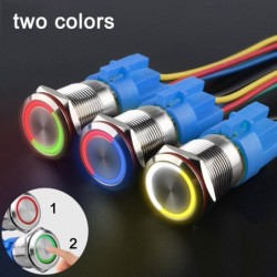 Bouton poussoir métal - LED bicolore - étanche - fixation à encliquetage - 12V - 220V - 199mm - 22mm