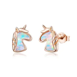 Boucles d'oreilles licorne - opale bleue - argent 925