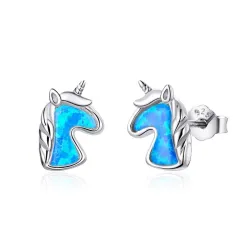 Boucles d'oreilles licorne - opale bleue - argent 925