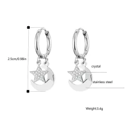 Boucles d'oreilles petit cercle - lune / étoile de cristal
