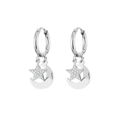 Boucles d'oreilles petit cercle - lune / étoile de cristal