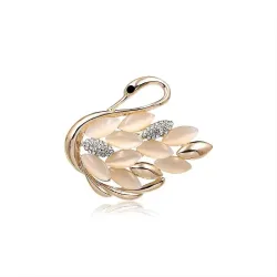 Broche cygne doré - cristaux / opale