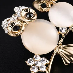 Broche double chouette - opale / cristaux
