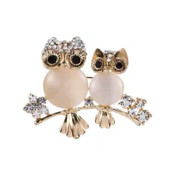 Broche double chouette - opale / cristaux