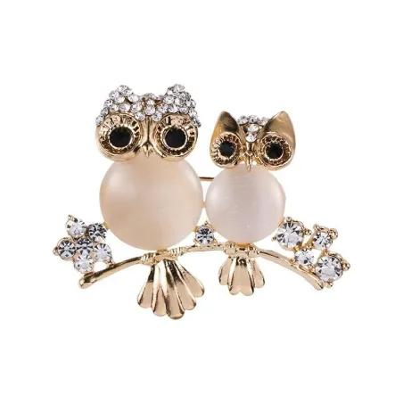 Broche double chouette - opale / cristaux