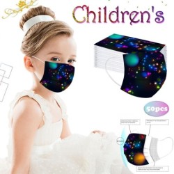 Masque de protection visage / bouche - jetable - 3 plis - étoiles colorées imprimées - pour enfants - 50 pièces