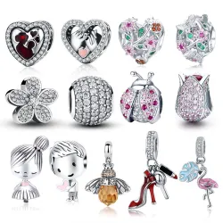 Bracelet pendentifs - coccinelle - abeille - argent massif 925 d'origine